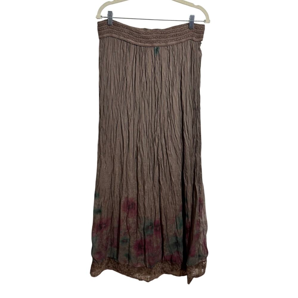 Womens 100% Silk Dark Romantic Maxi Skirt M Floral Whimsygoth Lace Boho Pull On